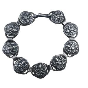 Vintage Hindu Panel Sterling Silver Bracelet 30g 7.25"